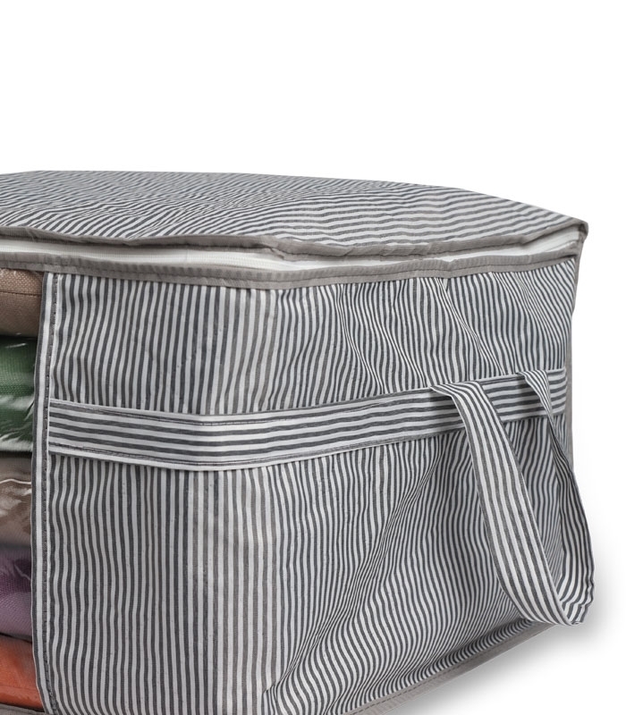 خرید عمده  بقچه پنجره دار کد 349 طرح راه راه آلاس ابعاد 30×40×45 سانتی متر سایز S خاکستری سفید - بسته 12 عددی