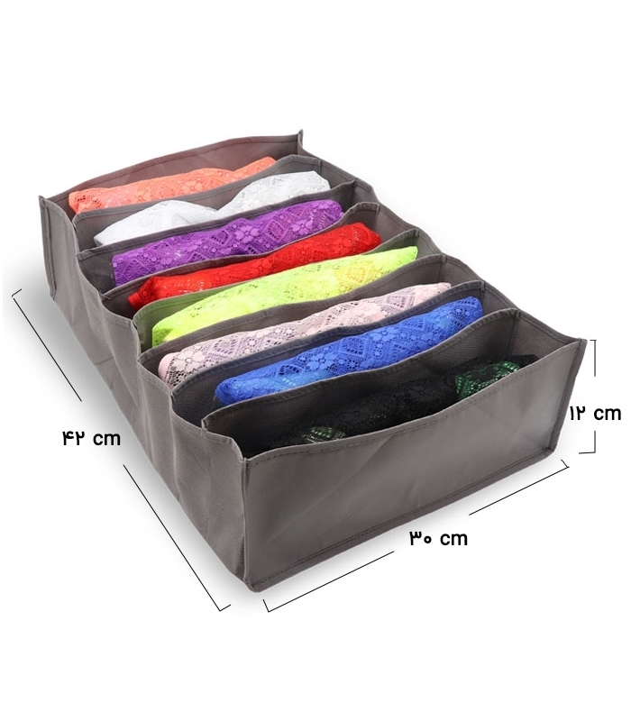 خرید عمده  نظم دهنده کشو کد 372 ابعاد 12×30×42 سانتی متر سایز L خاکستری - 8 جیب - بسته 12 عددی