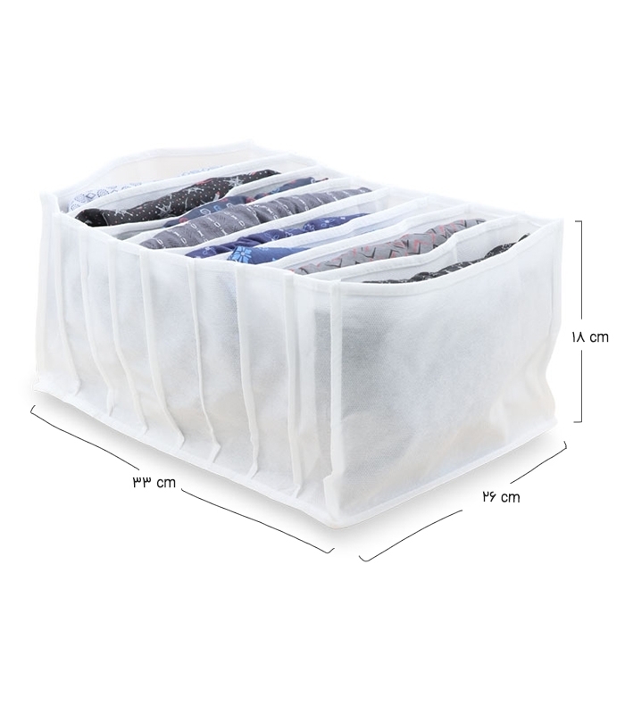 خرید عمده  نظم دهنده کشو کد 328 ابعاد 18×26×33 سانتی متر سایز XL سفید - 8 جیب - بسته 12 عددی