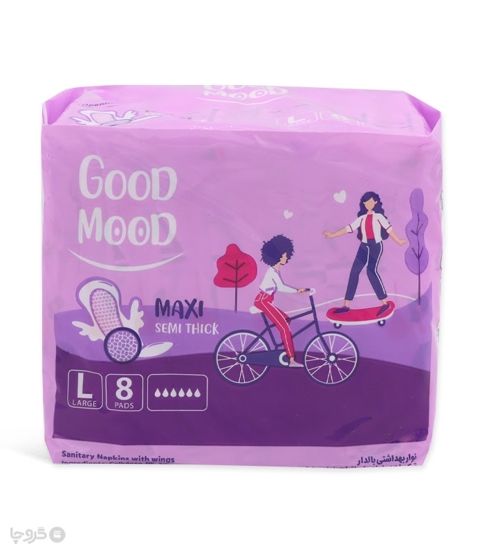 خرید کارتنی نوار بهداشتی بالدار نیمه ضخیم کتان گود مود Good Mood مدل Maxi بزرگ - کارتن 24 عددی