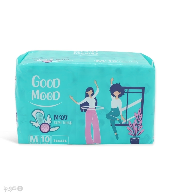 خرید کارتنی نوار بهداشتی بالدار نیمه ضخیم کتان گود مود Good Mood مدل Maxi متوسط - کارتن 24 عددی