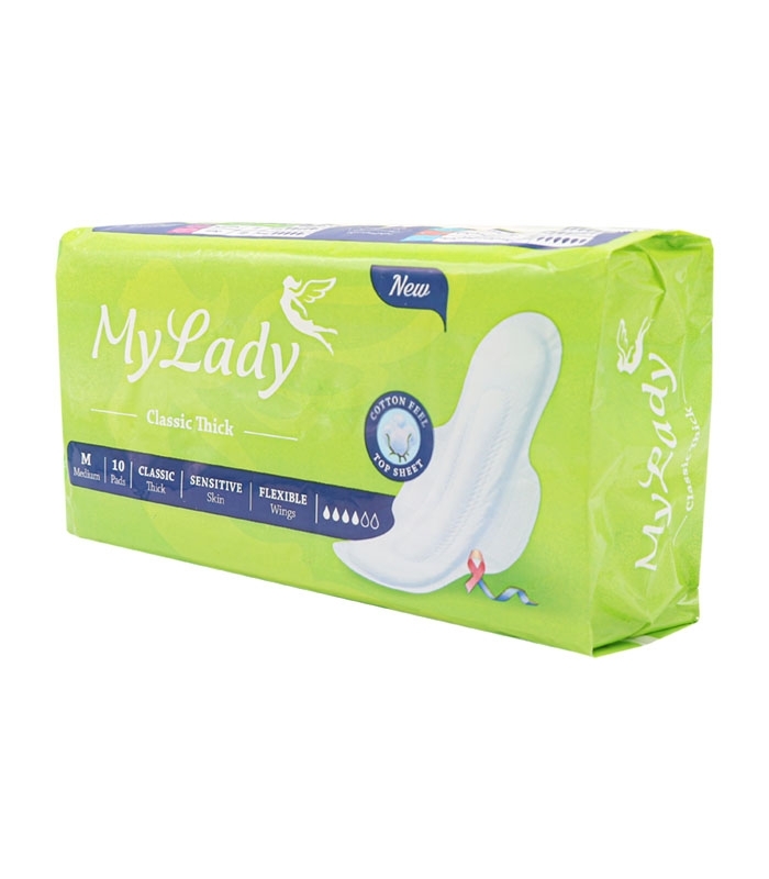 خرید کارتنی نوار بهداشتی بالدار ضخیم کتان MyLady مای لیدی مدل Classic Sensitive متوسط - کارتن 40 عددی