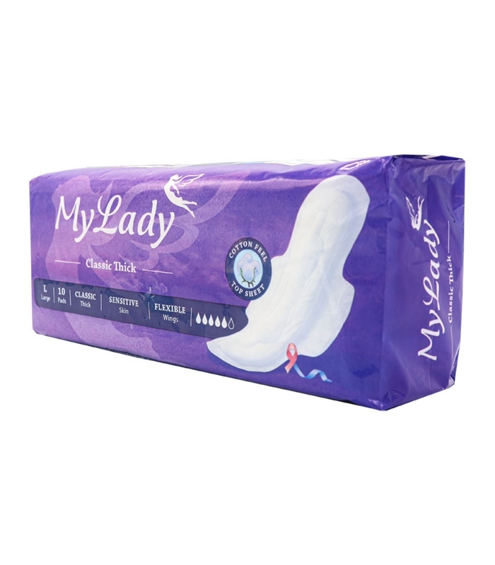 خرید کارتنی نوار بهداشتی بالدار ضخیم کتان MyLady مای لیدی مدل Classic Sensitive بزرگ - کارتن 40 عددی