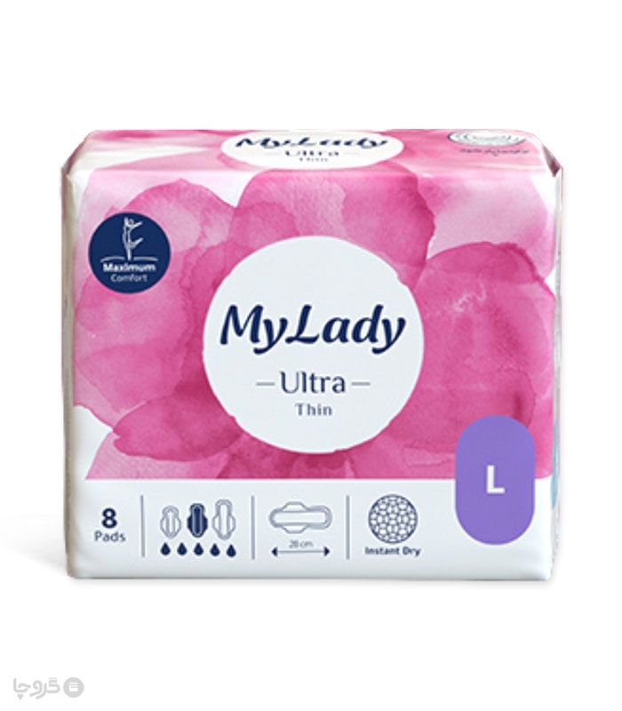 خرید کارتنی نوار بهداشتی بالدار خیلی نازک مشبک مای لیدی مدل Ultra Thin بزرگ - کارتن 24 عددی