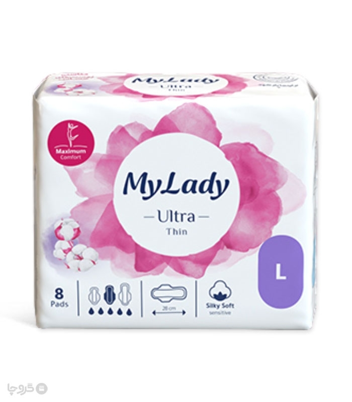خرید کارتنی نوار بهداشتی بالدار خیلی نازک کتان مای لیدی مدل Ultra Thin بزرگ - کارتن 24 عددی