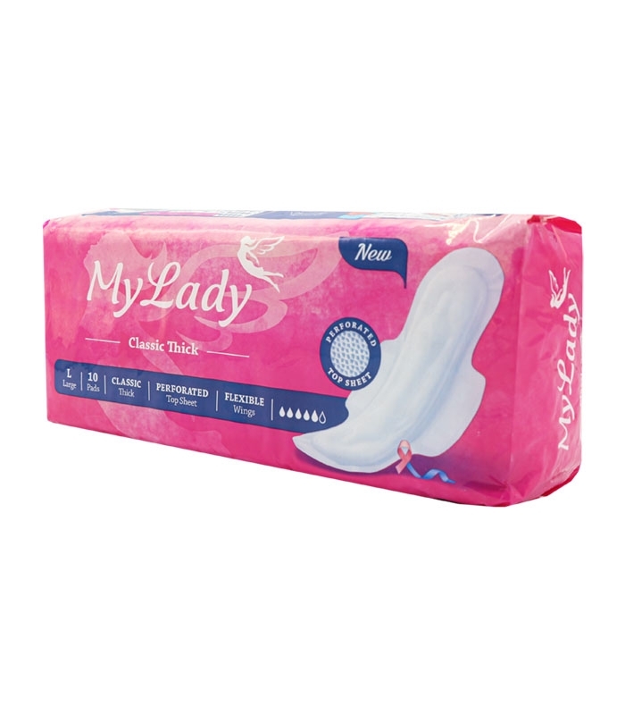 خرید کارتنی نوار بهداشتی بالدار ضخیم مشبک MyLady مای لیدی مدل Classic بزرگ - کارتن 40 عددی