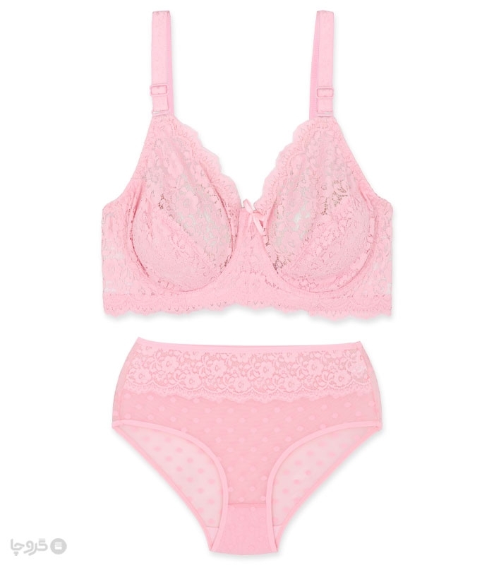 پک ست شورت و سوتین تور و گیپور فنردار ژوبین کد 7000 طرح گل - بسته 4 عددی