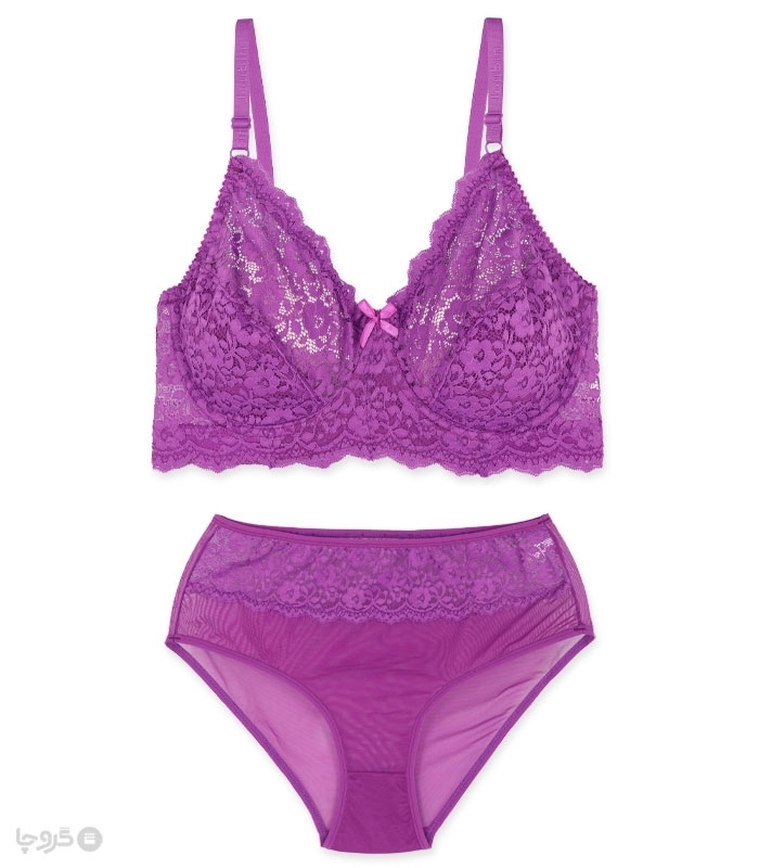 پک ست شورت و سوتین تور و گیپور فنردار ژوبین کد 7000 طرح گل - بسته 4 عددی