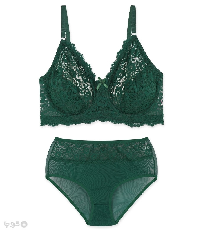 پک ست شورت و سوتین تور و گیپور فنردار ژوبین کد 7000 طرح گل - بسته 4 عددی