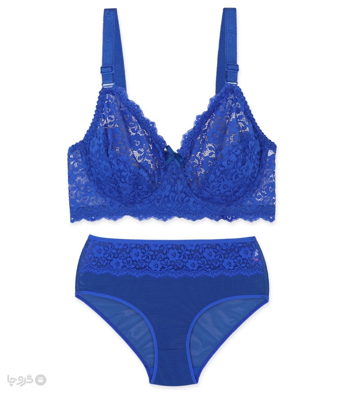 پک ست شورت و سوتین تور و گیپور فنردار ژوبین کد 7000 طرح گل - بسته 4 عددی