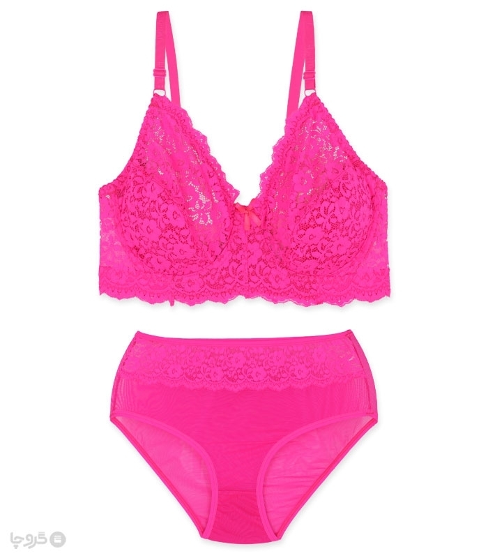 پک ست شورت و سوتین تور و گیپور فنردار ژوبین کد 7000 طرح گل - بسته 4 عددی