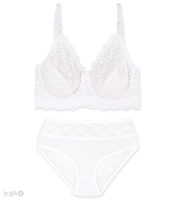 پک ست شورت و سوتین تور و گیپور فنردار ژوبین کد 7000 طرح گل - بسته 4 عددی