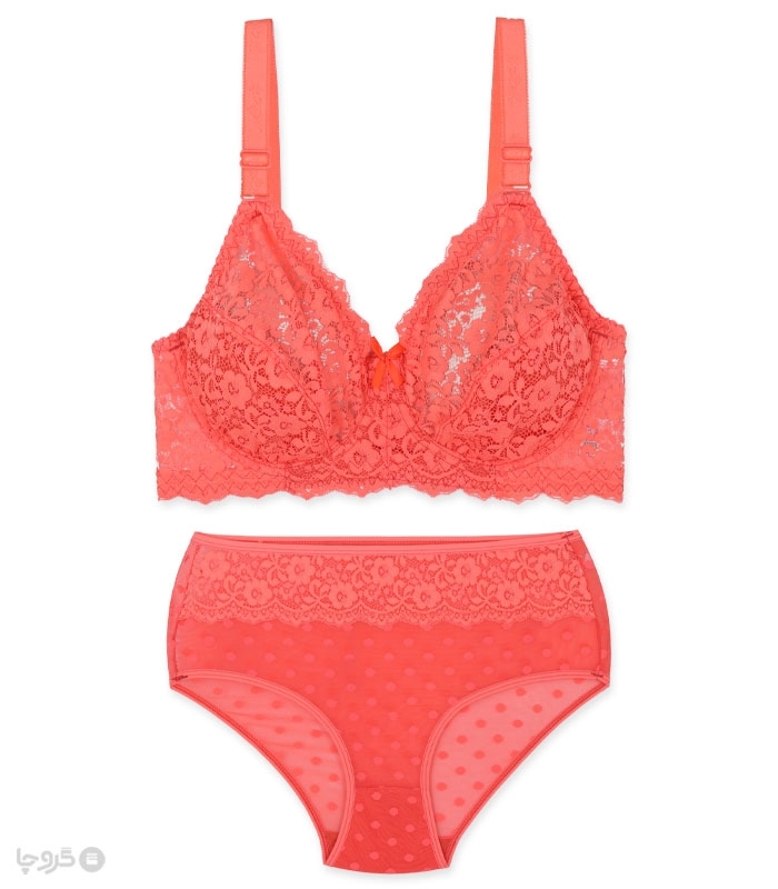 پک ست شورت و سوتین تور و گیپور فنردار ژوبین کد 7000 طرح گل - بسته 4 عددی