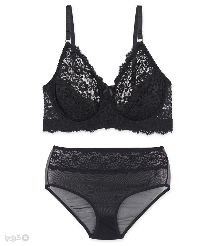 خرید عمده پک ست شورت و سوتین تور و گیپور فنردار ژوبین کد 7000 طرح گل - بسته 4 عددی