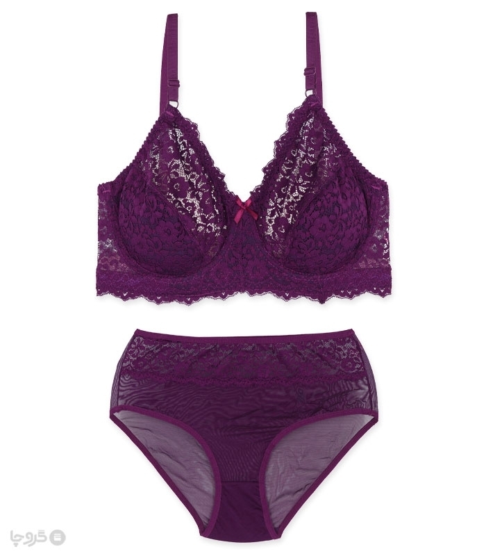 پک ست شورت و سوتین تور و گیپور فنردار ژوبین کد 7000 طرح گل - بسته 4 عددی