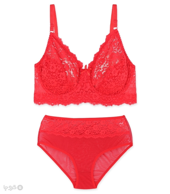 پک ست شورت و سوتین تور و گیپور فنردار ژوبین کد 7000 طرح گل - بسته 4 عددی