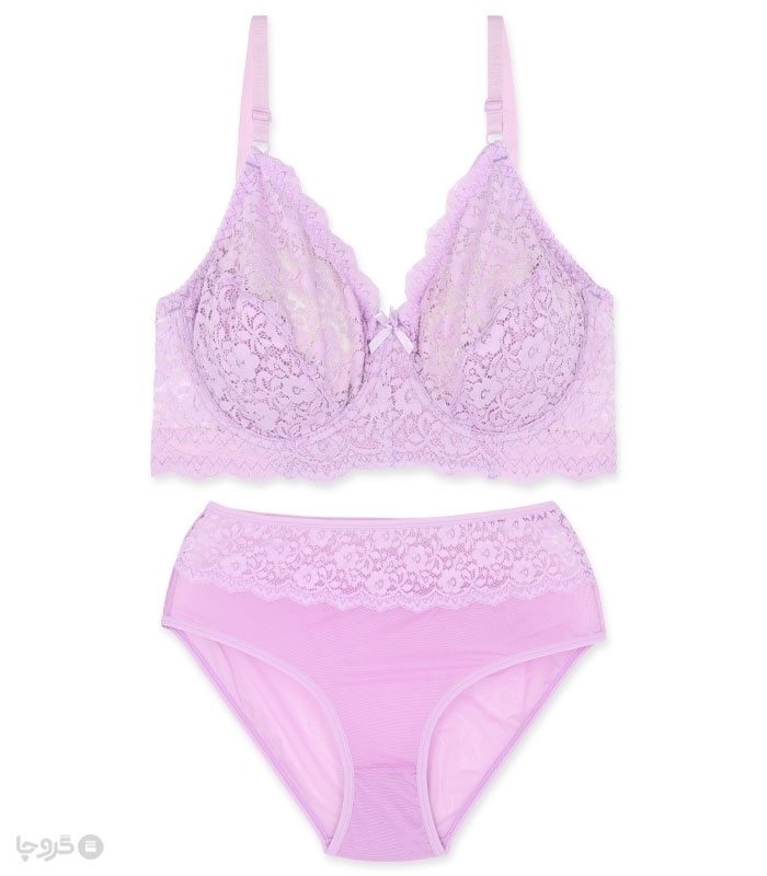 پک ست شورت و سوتین تور و گیپور فنردار ژوبین کد 7000 طرح گل - بسته 4 عددی