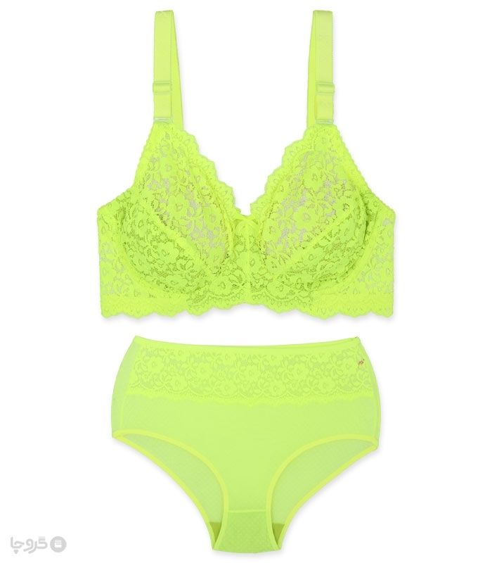 پک ست شورت و سوتین تور و گیپور فنردار ژوبین کد 7000 طرح گل - بسته 4 عددی