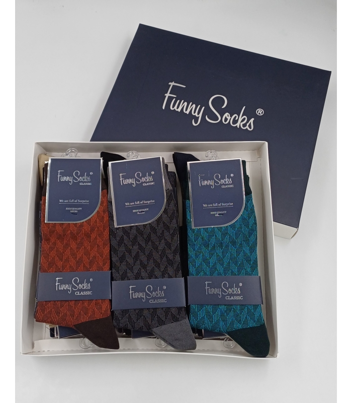 خرید عمده پک جوراب ساقدار مردانه Funny Socks فانی ساکس کد 65120 - جعبه 12 عددی