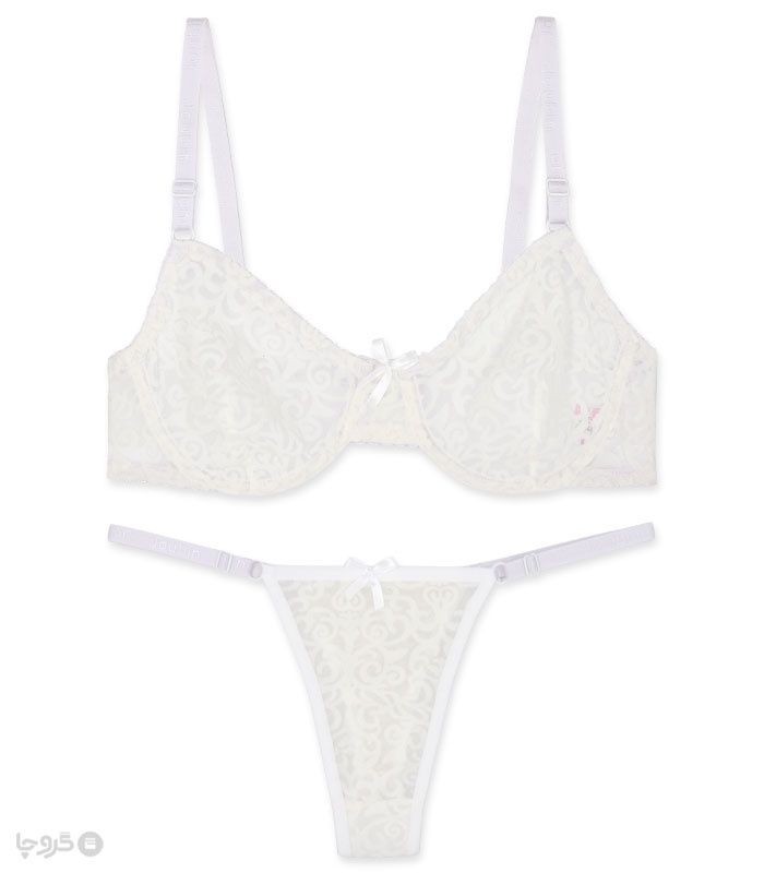 پک ست شورت و سوتین توری فنردار ژوبین کد 1404 طرح پیچک مخمل - بسته 4 عددی