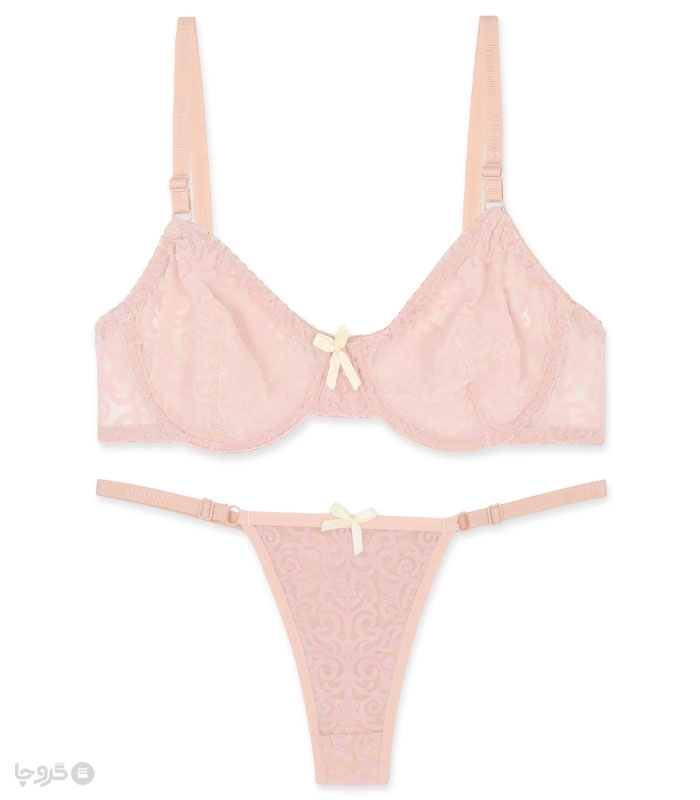 پک ست شورت و سوتین توری فنردار ژوبین کد 1404 طرح پیچک مخمل - بسته 4 عددی