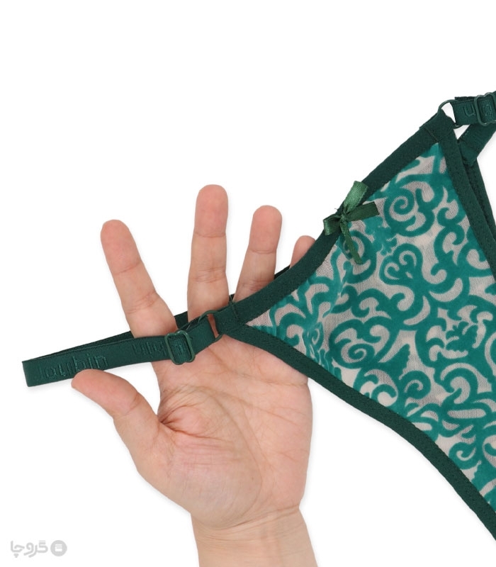 پک ست شورت و سوتین توری فنردار ژوبین کد 1404 طرح پیچک مخمل - بسته 4 عددی