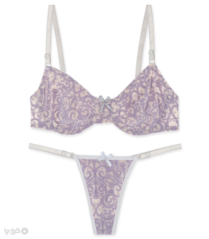 پک ست شورت و سوتین توری فنردار ژوبین کد 1404 طرح پیچک مخمل - بسته 4 عددی