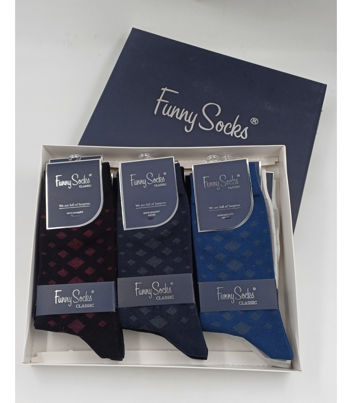 خرید عمده پک جوراب ساقدار مردانه Funny Socks فانی ساکس کد 65137 - جعبه 12 عددی