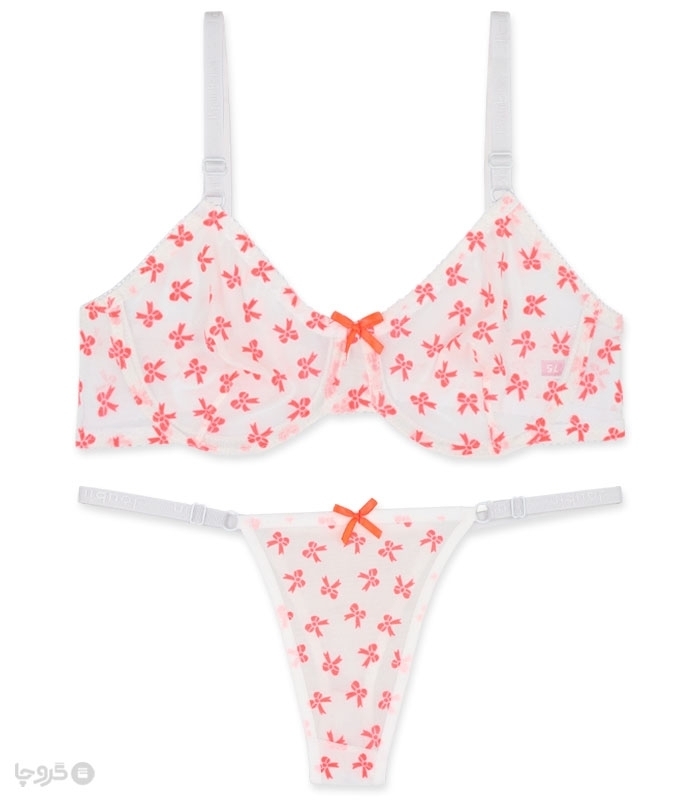 خرید عمده پک ست شورت و سوتین توری فنردار ژوبین کد 1404 طرح پاپیون مخمل - بسته 4 عددی