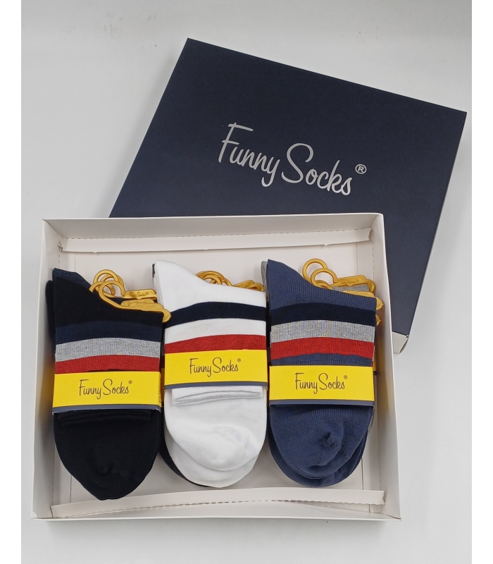 خرید عمده پک جوراب نیم ساق مردانه Funny Socks فانی ساکس کد 75120 - جعبه 12 عددی