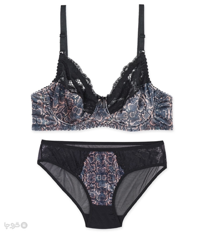 خرید عمده پک ست شورت و سوتین تور و مخمل فنردار ژوبین کد 55 طرح پلنگی - بسته 4 عددی