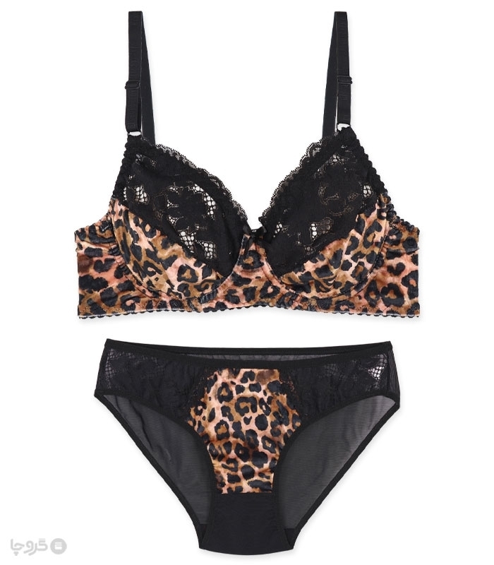 خرید عمده پک ست شورت و سوتین تور و مخمل فنردار ژوبین کد 55 طرح پوست ماری - بسته 4 عددی