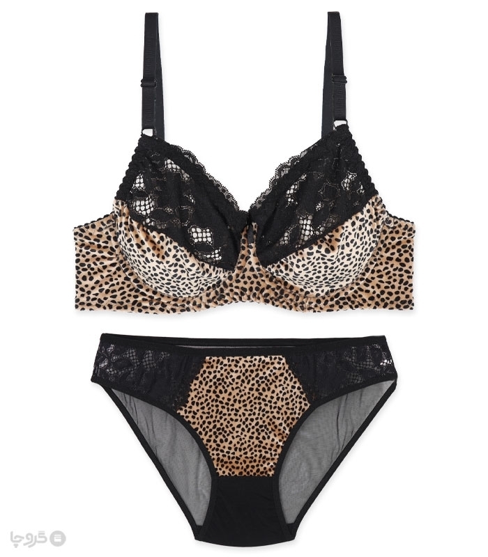 پک ست شورت و سوتین تور و مخمل فنردار ژوبین کد 55 طرح سنگی - بسته 4 عددی