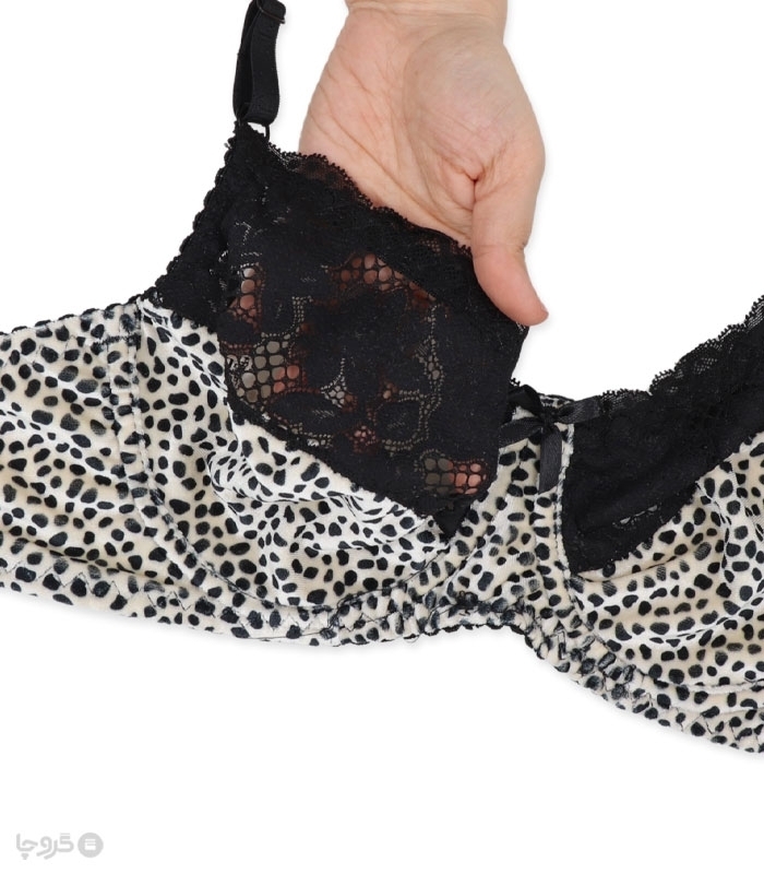 پک ست شورت و سوتین تور و مخمل فنردار ژوبین کد 55 طرح سنگی - بسته 4 عددی