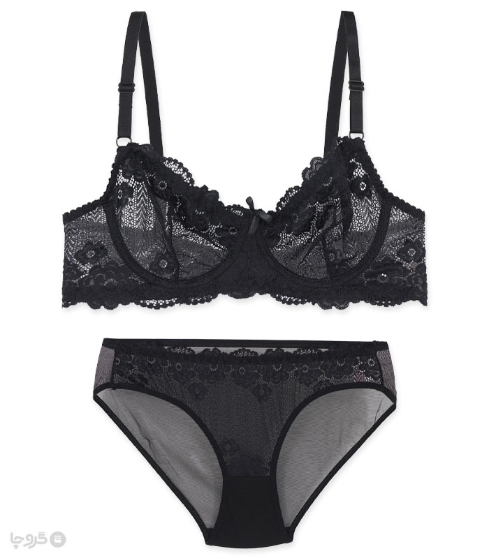 خرید عمده پک ست شورت و سوتین تور و گیپور فنردار ژوبین کد 111 - بسته 4 عددی