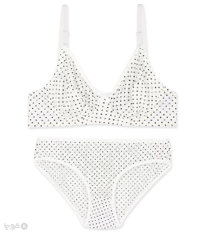 خرید عمده پک ست شورت و سوتین توری فنردار ژوبین کد 203 طرح گل و خالخالی - بسته 4 عددی