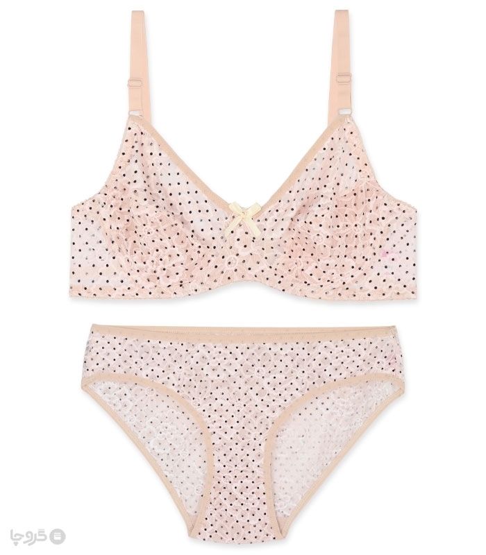 خرید عمده پک ست شورت و سوتین توری فنردار ژوبین کد 203 طرح گل و خالخالی - بسته 4 عددی