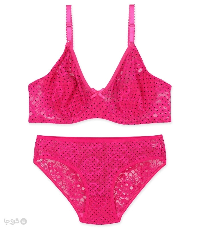 خرید عمده پک ست شورت و سوتین توری فنردار ژوبین کد 203 طرح گل و خالخالی - بسته 4 عددی