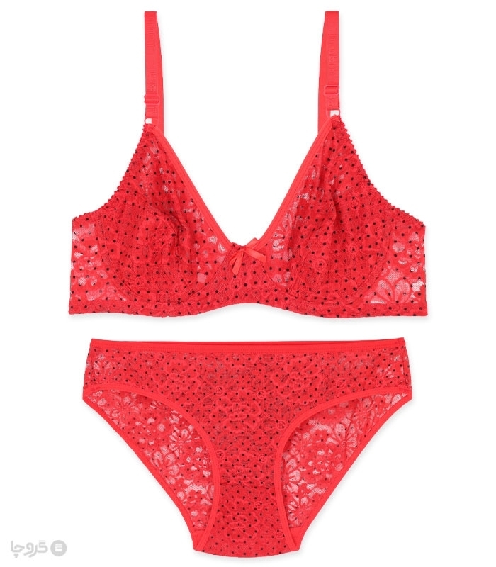 خرید عمده پک ست شورت و سوتین توری فنردار ژوبین کد 203 طرح گل و خالخالی - بسته 4 عددی