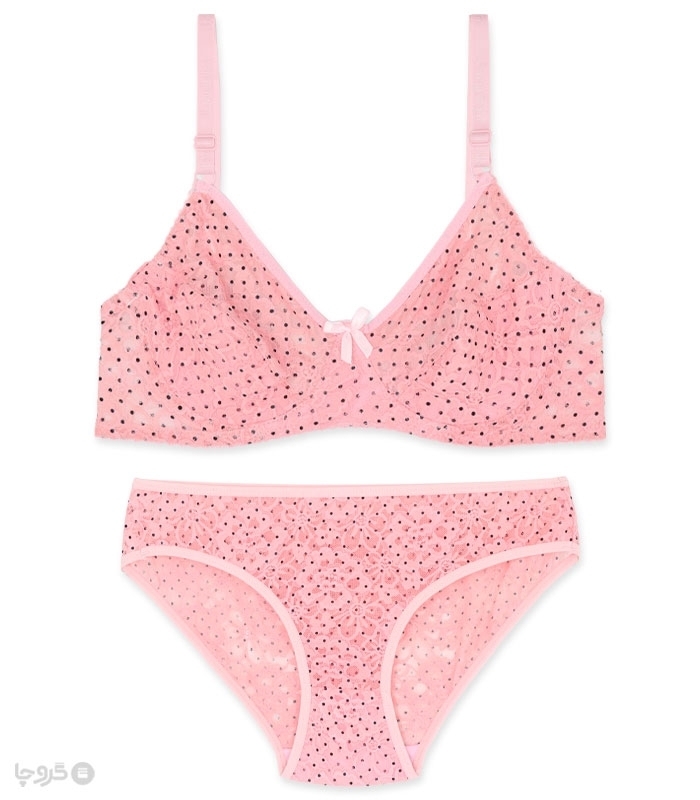 خرید عمده پک ست شورت و سوتین توری فنردار ژوبین کد 203 طرح گل و خالخالی - بسته 4 عددی