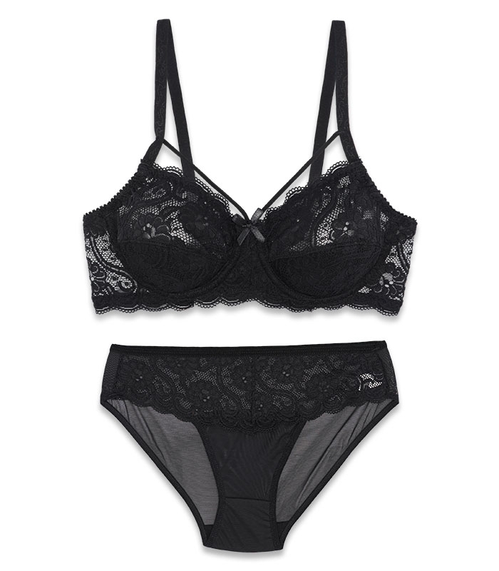 خرید عمده پک ست شورت و سوتین دانتل فنردار هارنس ژوبین کد 711 - بسته 4 عددی