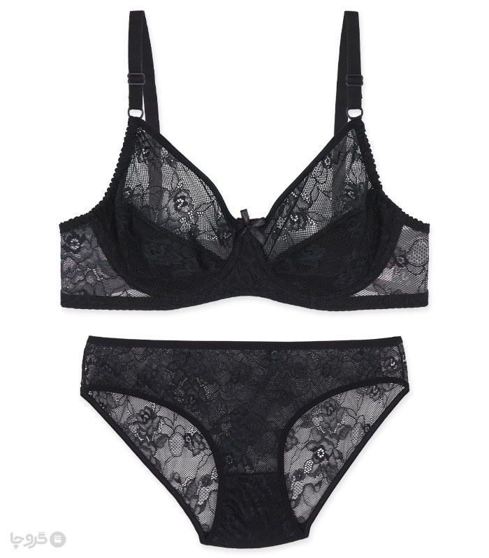 خرید عمده پک ست شورت و سوتین توری فنردار ژوبین کد 1377 - بسته 4 عددی