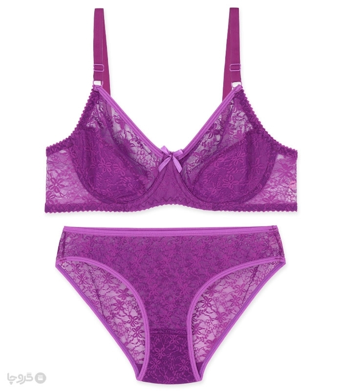 پک ست شورت و سوتین توری فنردار ژوبین کد 1377 - بسته 4 عددی