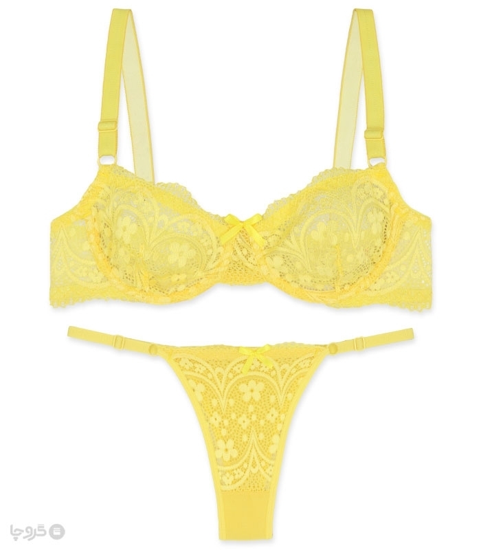 پک ست شورت و سوتین توری فنردار ژوبین کد 1395 گلدوزی - بسته 4 عددی