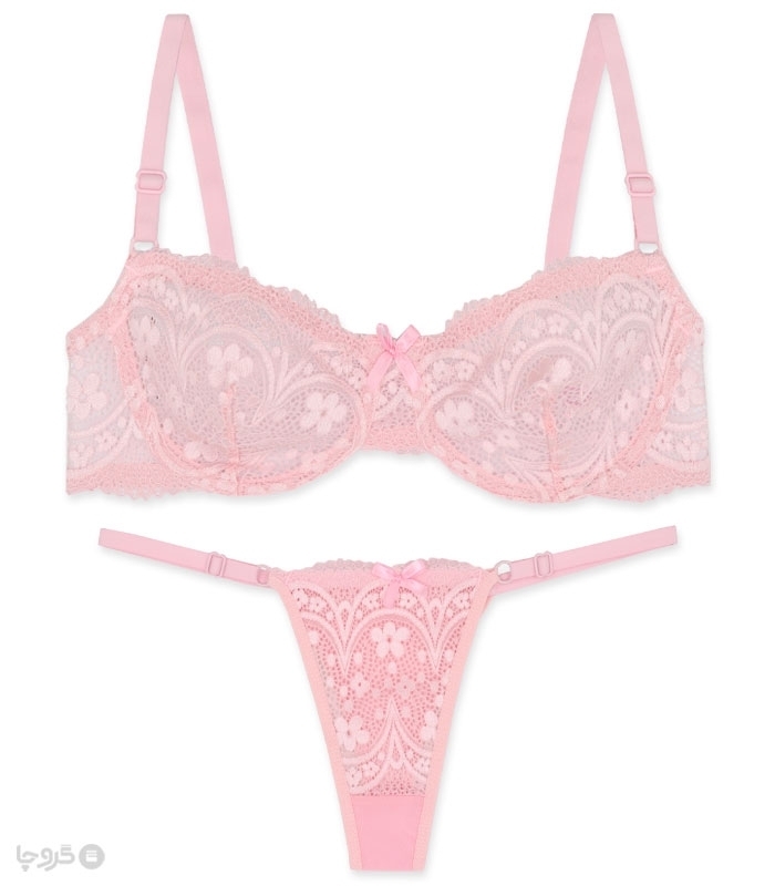 پک ست شورت و سوتین توری فنردار ژوبین کد 1395 گلدوزی - بسته 4 عددی