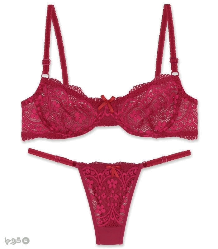 پک ست شورت و سوتین توری فنردار ژوبین کد 1395 گلدوزی - بسته 4 عددی