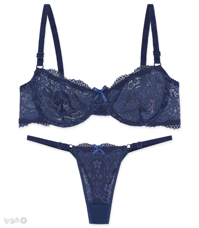 پک ست شورت و سوتین توری فنردار ژوبین کد 1395 گلدوزی - بسته 4 عددی