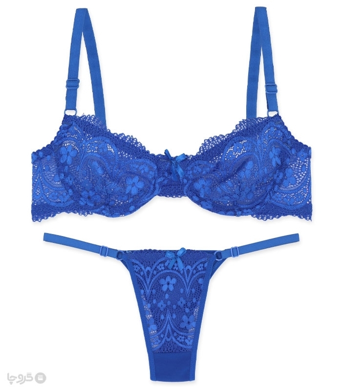 پک ست شورت و سوتین توری فنردار ژوبین کد 1395 گلدوزی - بسته 4 عددی