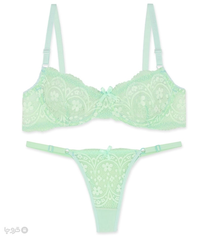 پک ست شورت و سوتین توری فنردار ژوبین کد 1395 گلدوزی - بسته 4 عددی