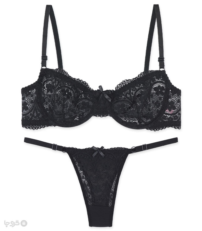 خرید عمده پک ست شورت و سوتین توری فنردار ژوبین کد 1395 گلدوزی - بسته 4 عددی